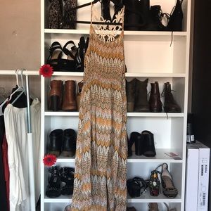 Tribal print high low summer dress w back detail